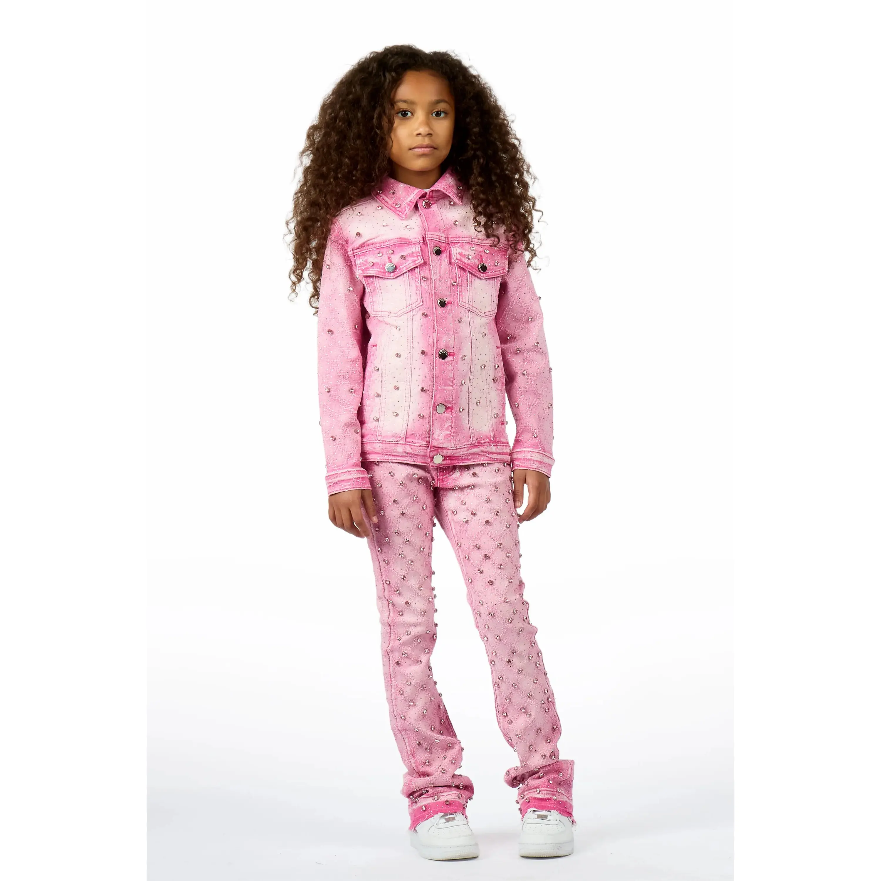Girls Sareka Pink Rhinestone Denim Jacket/Jean Set Girls Sareka Pink Rhinestone Denim Jacket/Jean Set
