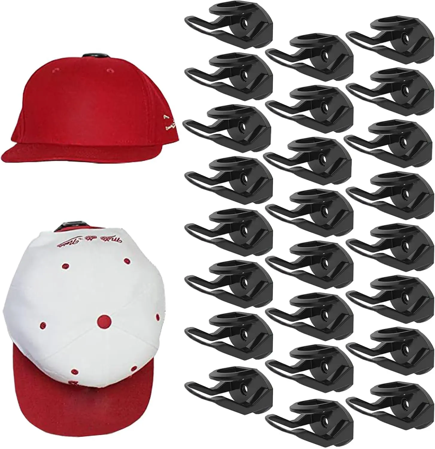 24 Pack Adhesive Hat Hooks for Wall，Hat Rack for Baseball Caps, Hat Hangers for Wall, No Drilling, Upgraded Adhesive Hat Holder Display