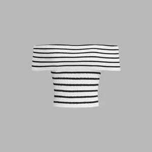 Cider [size 2-10] Knitted Off-shoulder Striped Crop Top