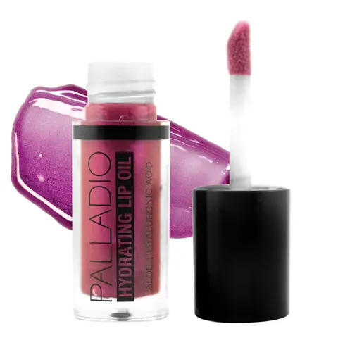 Palladio Hydrating Cosmetic Lip Oil - Vegan, Cruelty-Free Care, Gluten-Free, Lightweight, Airy Glide, Hyaluronic Acid/Coconut/Ginseng Infused, Glossy Subtle Shine, Tinted Sheer Color, Deep Hydration for Chapped Lips - 0.13 Oz Makeup Products