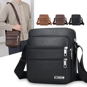 New Men's PU Leather Shoulder Bag, Large Capacity Crossbody Bag. Durable, Multi-layer & Wide Strap. Perfect for Office, Work, Business Travel, Travel Essentials. Ideal Gift for Dad, Husband, Boyfriend, Boss, Colleagues, Birthday & Holidays.