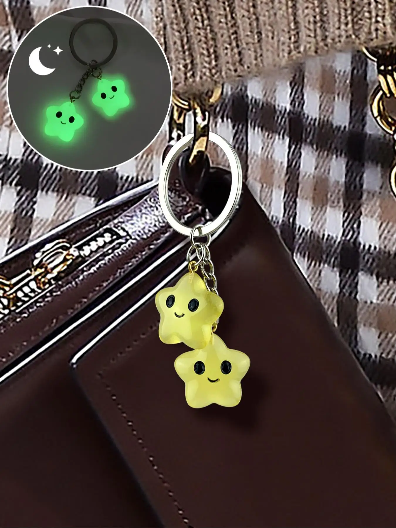 Cute Star Design Keychain, 2024 New Style Glow in The Dark Keychain for Women & Men, Fashion Accessories for Daily Bag Key Decoration, Birthday Gift f