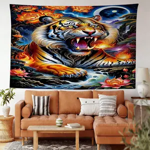 Mighty Tiger Tapestry, Wild Animal Pattern Wall Decoration Wall Tapestry, Suitable for Animal Enthusiasts Living Room, Study Room, Bedroom, Dormitory, Office Wall Art Decoration, Creating Personalized Room Atmosphere