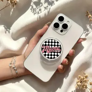 Mama Retro Checkered Phone Grip, Black White Diamond Phone Holder, Magnetic MagSafe Grip, Mother's Day Gift, Pink Mama, Gift for Mom