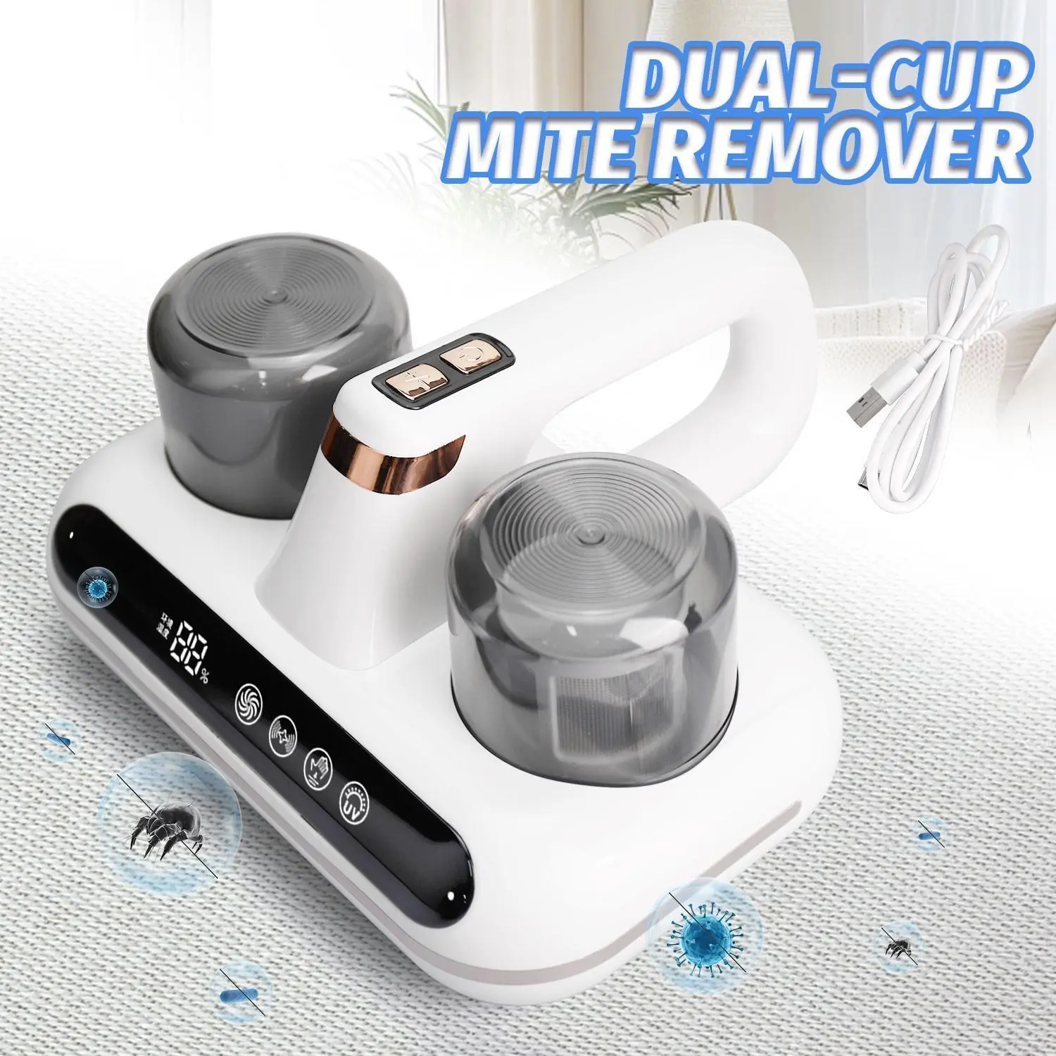 Cordless UV Vacuum Cleaner - Lightweight Handheld Indoor Dust Mite Remover with High-Pressure Deep Cleaning, Rechargeable, UV Sterilization, HEPA Filter, Quiet Motor, Easy to Carry for Dorm, Car Interior Cleaning, Pet Hair Cleanup, Cordless Vacuums