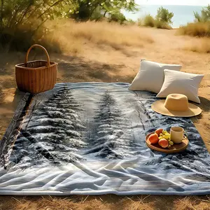 1 piece A winter scene of a quiet forest with snow-covered pine trees. themed flannel blanket - Super soft flannel blanket, suitable for beds and sofas, all-season use, modern design, digitally printed pattern, 100% polyester material, machine