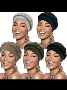 Women's Chemotherapy Headscarf Set of 5, Lightweight Elastic Double Braids, All-Season, Party & Daily Wear, Hair Loss Care Accessories
