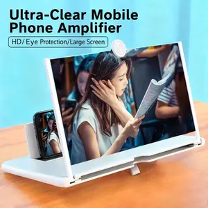 Multifunctional 12 Inch Phone Screen Magnifier, HD Screen Amplifier for Movies Videos Games, Anti-Blue Light Eye Protection Foldable Desktop Stand, Smartphone Holder