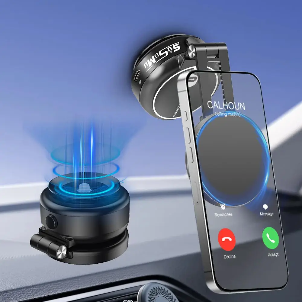Foldable Magnetic Car Phone Mount, Dual Stable Base Magnetic Car Suction Cup, Vacuum Adsorption Phone Holder for Most Cell Phones