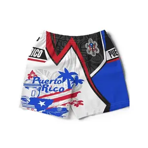 Men's Puerto Rico Theme Beach Pants, Quick-Dry Breathable Casual Shorts, Summer Swimwear Sports Pants, Slim-Fitting Above Knee Length, Summer Swim Trunks