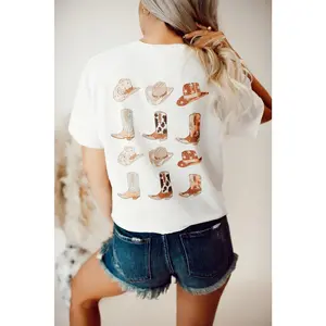 White Double-Side Cowboy Hat & Boots Graphic Tee