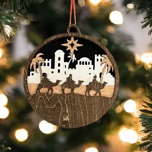 4D Wooden Christmas Ornaments Nativity Collection Handcrafted Holiday Decorations for Home and Office