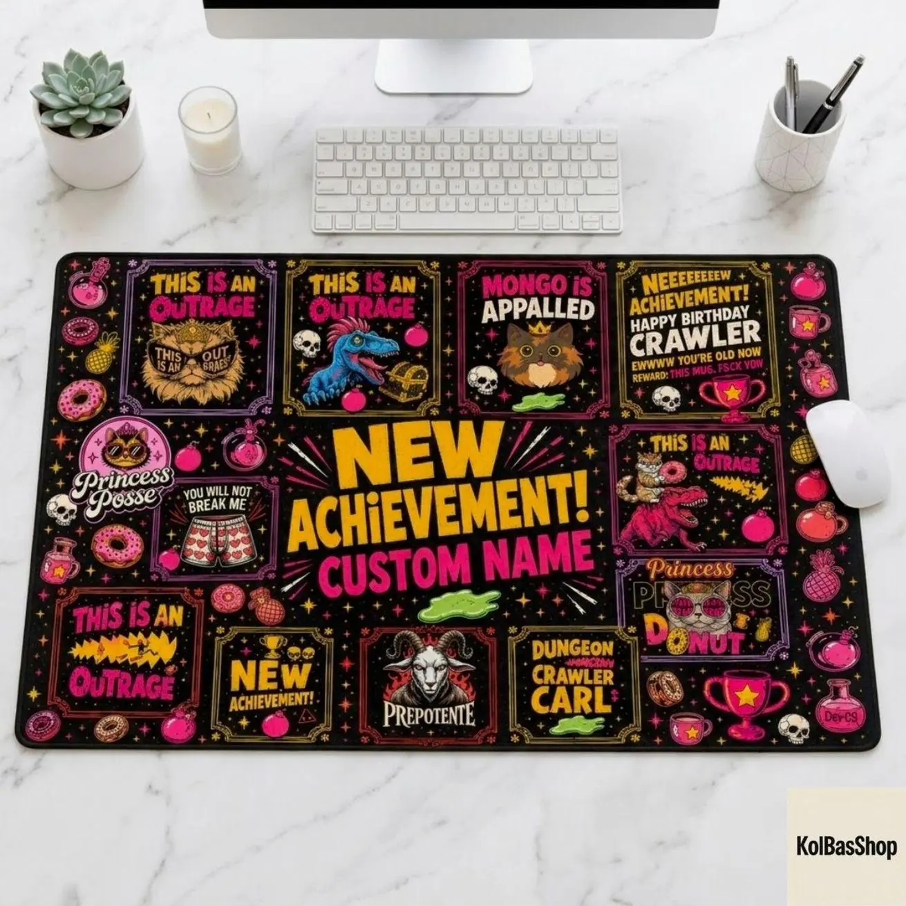 Dungeon Crawler Carl Desk Mat, New Achievement Gaming Mouse Pad, Custom Name Desk Pad, LitRPG Bookish Gift, Fantasy Reader Gift