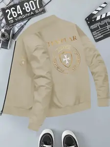 Templar Knight Badge Print Baseball Jacket, Design, American Vintage Spring Fall Casual Coat, Long Sleeve Slim Fit