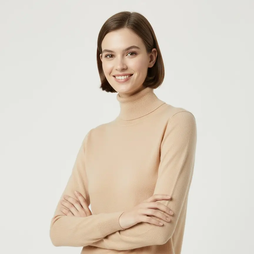 FINEAST Turtle Neck Womens 100% Cashmere Undyed Natural Pullover Sweater Knitwear Tops Minimalist Long Sleeve