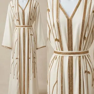 Women's Modest Islamic Royal Radiance 2-Piece Kaftan Set with Belt, Free Size (58+ Size)