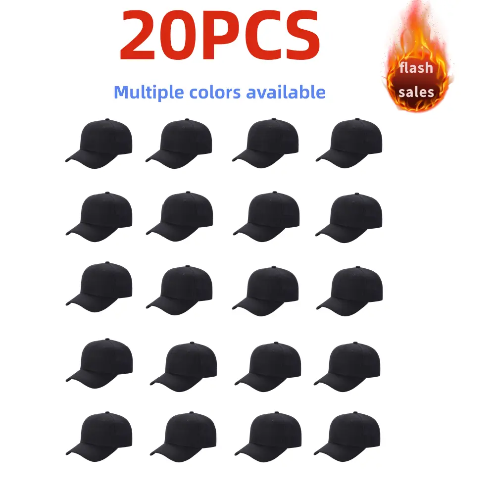 20 packs of solid color baseball caps, multiple colors to choose from, adjustable curved edge Snapback cap, wholesale neutral casual sun cap, essential for daily travel outfits