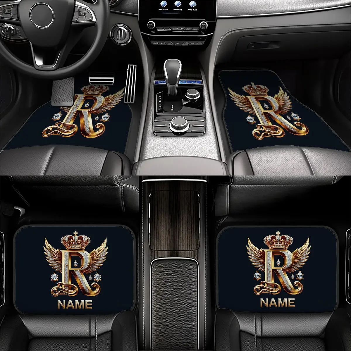 4pcs Fashionable Car Floor Mats, Car Mats Set, Floor Mats For Car, Automotive Mats, Thickened Print Design, Non-Slip Base, Fits Most Cars, Tesla, Suvs, Elegant Interior Decor, Perfect Gift