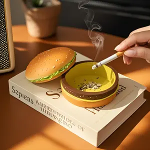 Cute Hamburger Stying Ashtray,Portable Mordern Ashtray For Home Office Decoration,Creative Resin Burger-shaped Ornament gift for Men & Women