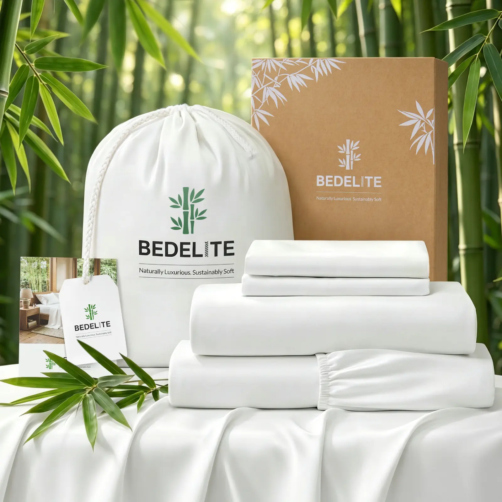 BEDELITE 100% Bamboo Viscose Satin Sheets - 100% Organically Grown, Up to 18" Deep Pocket Queen Sheet Set, All Round Elastic & Corner Straps, Luxury Silky Soft Cooling Sheets for Hot Sleepers