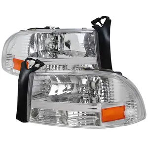 1997-2004 Dodge Dakota/ 1998-2003 Durango Crystal Headlights w/ Amber Reflector (Chrome Housing/Clear Lens)