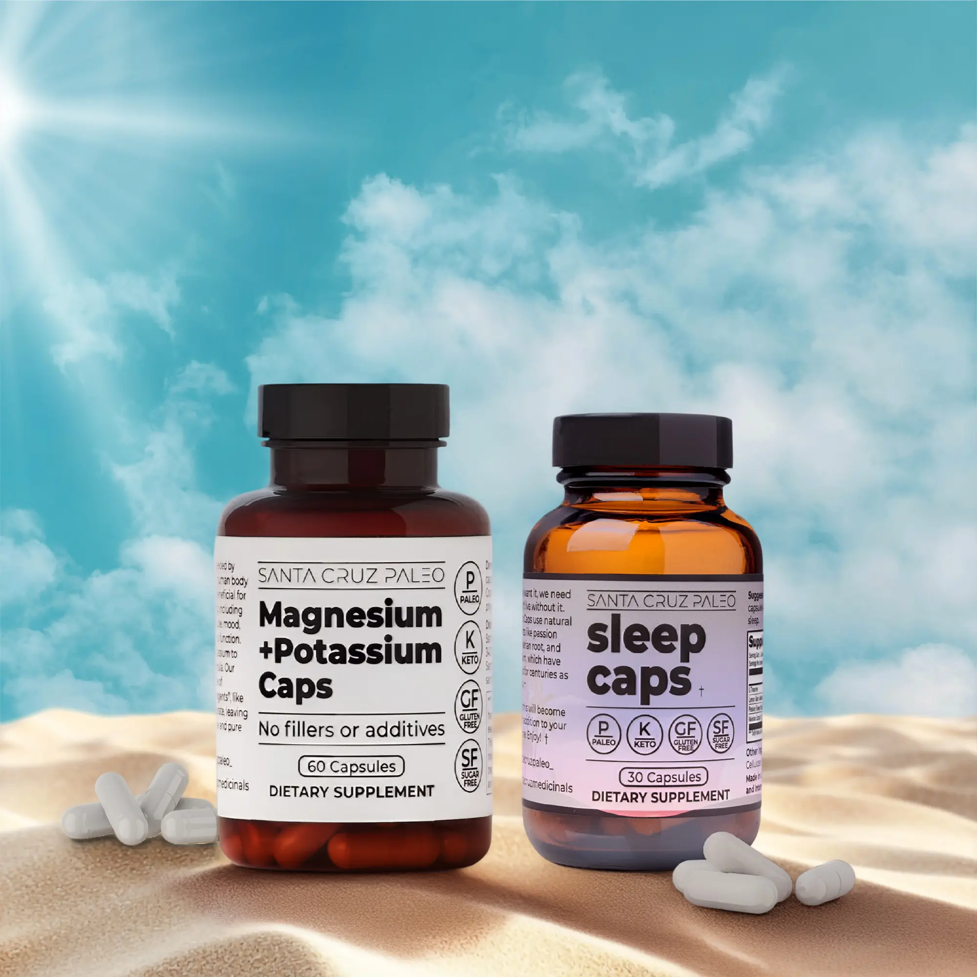 Santa Cruz Paleo Sleep Bundle | Sleep Caps (30 count) and Magnesium + Potassium Caps (60 count) | Melatonin-Free Nighttime Relaxation, Brain Muscle Bone Energy Mood Sleep Health, Paleo & Keto Friendly, Sugar & Gluten Free