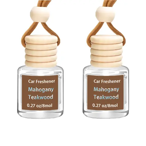 2-Count Scented Glass Bottle Hanging Essential Oil Diffuser Car Accessory - Woody Aroma, Long-Lasting, Clean Deodorizer, Cute Interior Decor, Adjustable Cotton Cord, Romantic Gift for Girlfriend (Birthdays)
