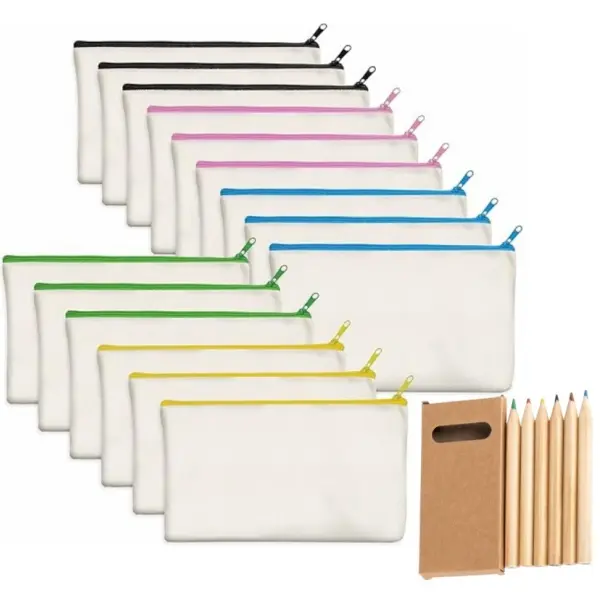 15 Pack Blank Cotton Canvas DIY Craft Zipper Bags Pouches Pencil Case for Makeup Cosmetic Toiletry Stationary Storage