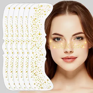 Glitter Freckle Face Tattoos - 6 PCS Gold Temporary Face Freckle Patch|   Waterproof & Sweatproof Adhesive Glitter Patches for Festival, Party, Halloween Makeup (Gold Glitter Freckles-A)