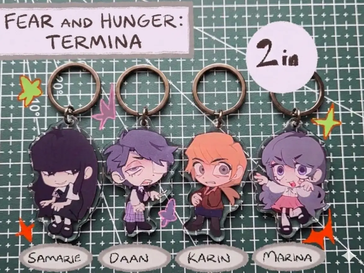 Fear and Hunger: Termina Keychains Marina, Karin, Daan, Samarie, fear and hunger keychain, cute charm for bag, key, gift