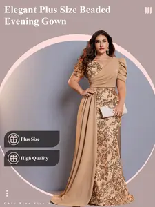 Plus Size Women's Elegant High-Quality Sequin Embellished Formal Evening Gown, Slim-Fitting Design for Summer Dinner Parties and Balls
