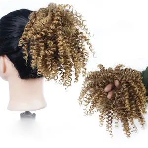 Afro Kinky Curly Ponytails, Women's Hair Extensions, Messy Bun, Short Curly Clip-In Hair Pieces, Suitable for Updo Hairstyles, 6 Inch (Approx. 15.2 cm) (Brown)