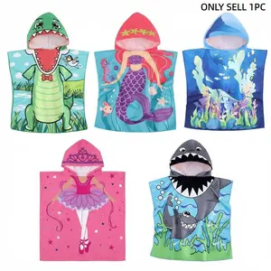 Cartoon Cute Hooded Bath Towel Cape, Quick-Dry Beach Towel for Kids, Unisex Swimwear, Baby Shower Wear, Absorbent and Durable