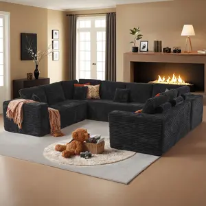 Weaxty Oversized Corduroy Modular Sectional Sofa, Premium 5-Seater Multi Functional Console Boneless Couch with Wider Chaise&Cushion for Living Room, Large size, No Assembly Needed, Free Combination