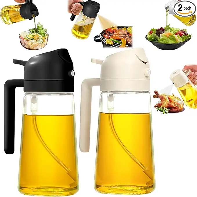 2-in-1 Olive Oil Dispenser and Sprayer for Kitchen, 16oz Premium Glass Oil Bottle for Cooking, Air Fryer, Salad, Grilling, Barbecue Utensils, Food-Grade for Precise Control, Healthy Meal Prep, Multi-Color Oil Bottle for Home Use  #dealsforyoudays