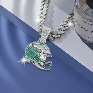 Trendy Football Helmet Pendant Cuban Link Necklace Unisex Stylish Hip Hop Jewelry Perfect Gift for Football Fans