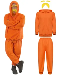 Adult Orange Sweatshirt Suit, Halloween Cosplay Costume with Fake Mustache & Eyebrows