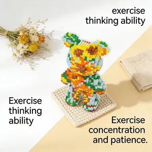 Sunflower Print Bear 3D Puzzle Building Blocks Decoration, Home Office Shelf Decor, Party Tabletop Display, Ideal Gift for Holidays