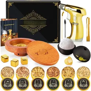 Cocktail Smoker Kit with Torch,Whiskey  Kit with 6 Flavor Wood Chips,Drink/Bourbon/Old Fashioned  Kit  Ice Ball Molds,Bourbon Whiskey Gifts for Men, Dad(No Butane)