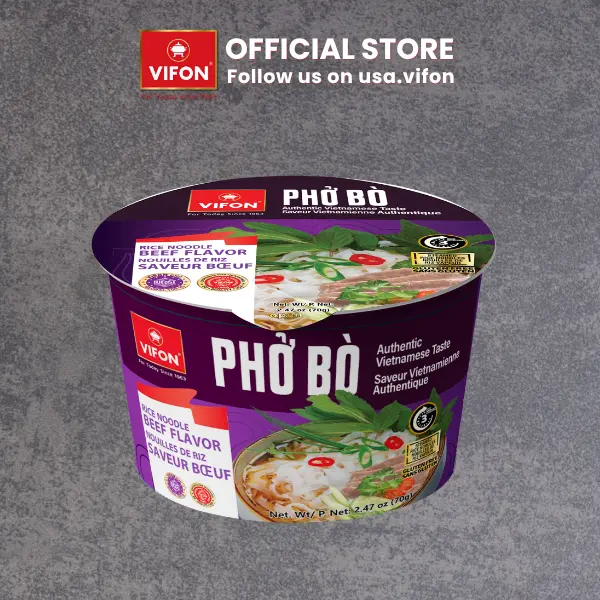 VIFON Vietnamese Instant Pho Beef Flavor Rice Noodle Soup (Pho Bo) 2.47 oz Paper Bowl