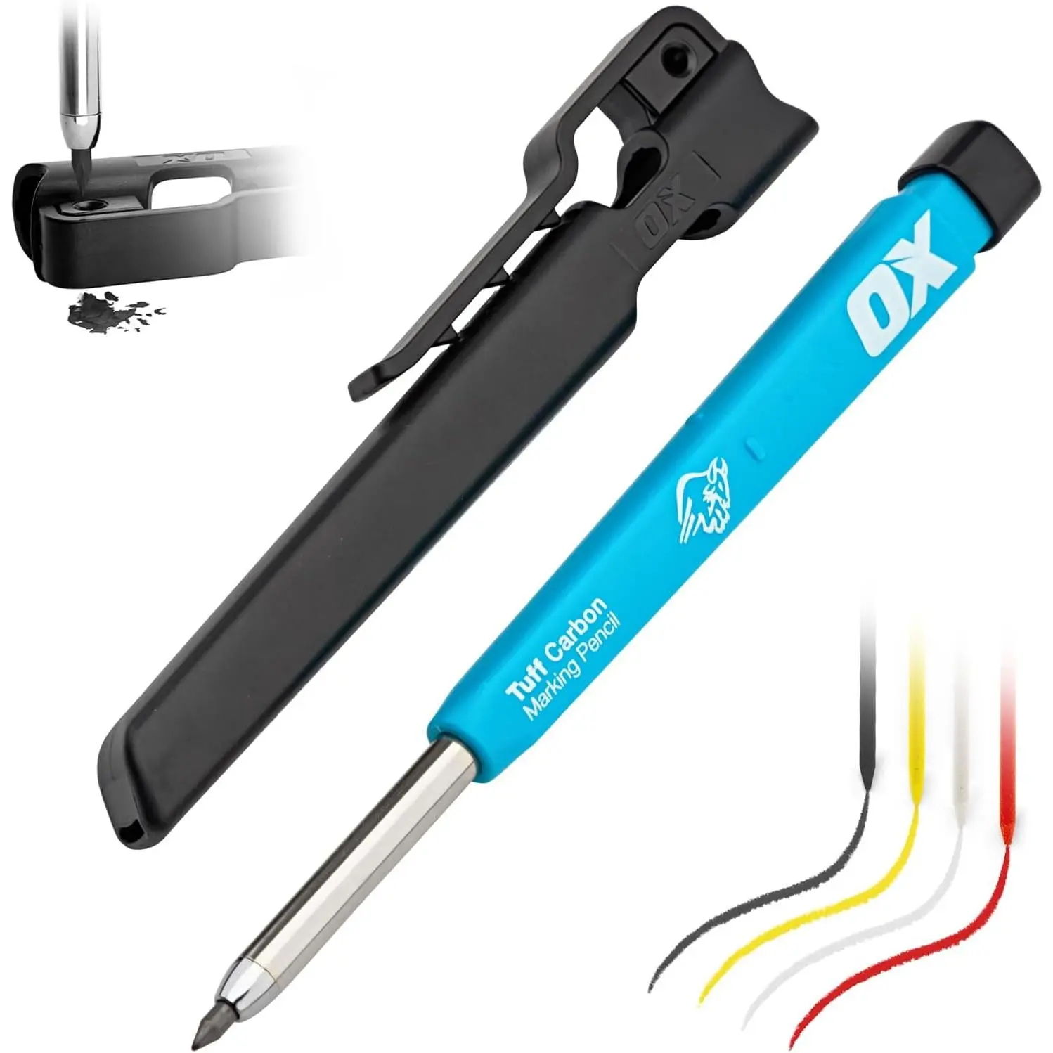 Tools Carpenter Pencils Mechanical Set - Heavy Duty Construction Pencil with Belt Clip, Sharpener, Holder & 4 Refillable 2.8mm Leads - Precision Mechanical Carpenter Pencil - Woodworking Pencils