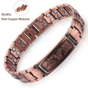Nandudu Magnetic Bracelet for Men with Adjustable Sizing Tool & Eagle Pattern - 99.99% Red Copper Material Magnetic Field Therapy Jewelry Gift for Men with Tuner Included - Style Symbolism