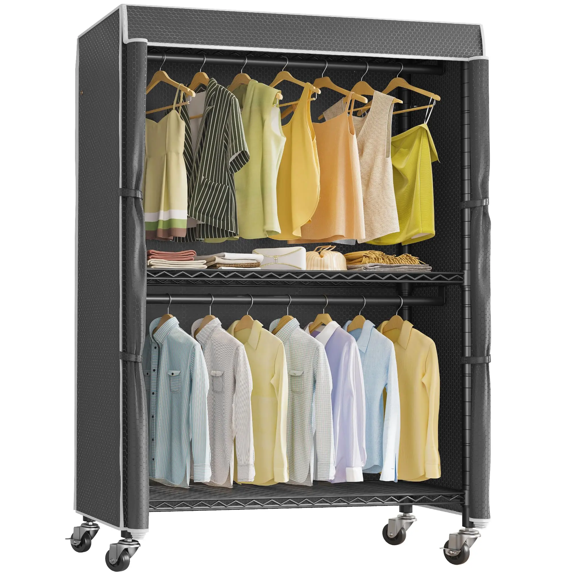 VIPEK R2C Plus Rolling Clothes Rack with Wheels & Cover, Portable Freestanding Closet Organizer for Small Spaces, Bedroom, Walk-in Closet, Entryway