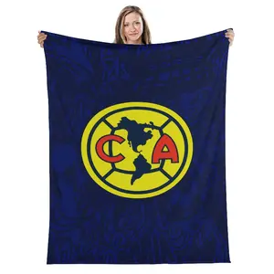 Flannel Blanket with Club América Logo, Blue and Yellow Contrast Design, World Cup Fan Must-Have,Suitable for beds and sofas can also be given as a gift