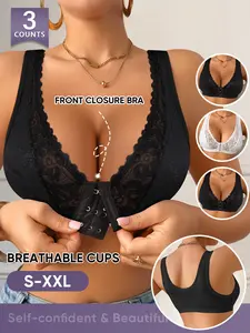 Women's Lace Ditsy Floral Push-Up Bra Set, Front Buckle Fitted Design, Breathable & Comfortable Backless Lingerie Bras, Sizes S-Xxl, Casual Style, Unlined