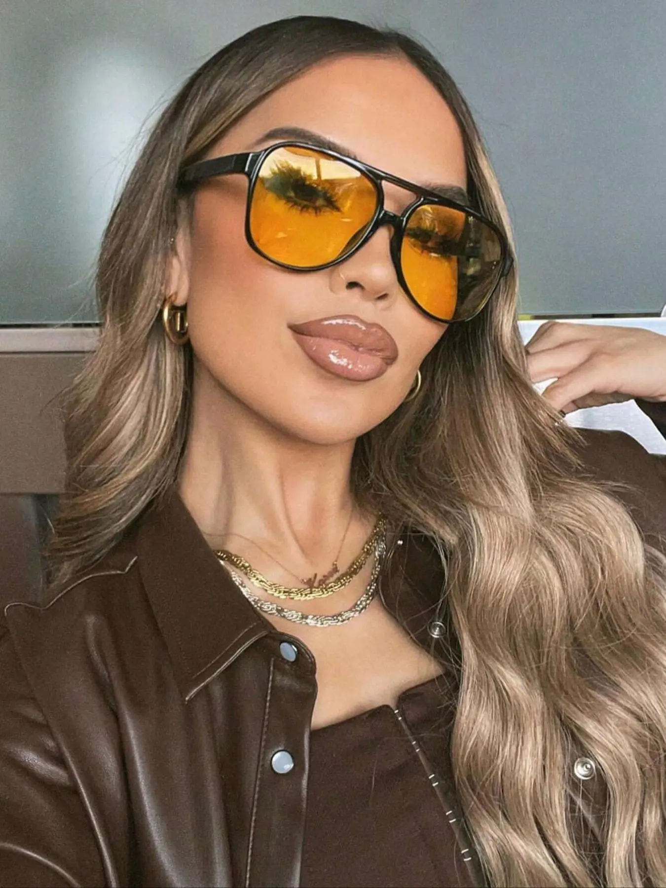 LORVAE Brown Rimless Sunglasses for Women Amazon.com: Rimless Mocha Brown Tint Slim Rectangular Metal  main image 2