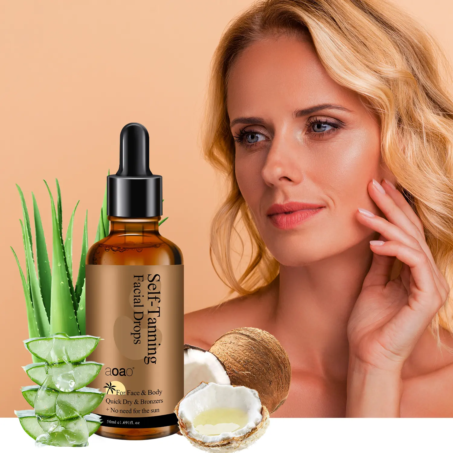 AOAO Self Tanning Facial Drops (2 Pack) - Customizable Face & Body Bronzer for a Natural Glow