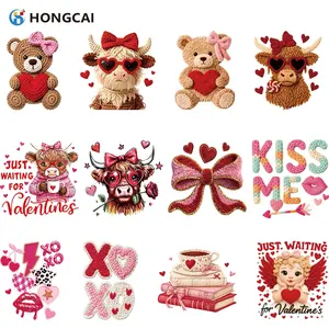 Valentine's Day Knitted Style Heart Embroidery Iron-On Patch, Cute Heart Bear & Love Sunglasses Cow Design, Easy Transfer for T-Shirts Hoodies Pillows