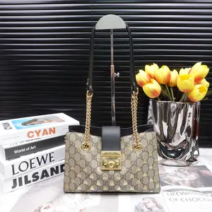 Pre-owned GUCCI Coated Canvas Shoulder Bags Padlock Beige Shoulder Bag T10222366