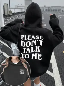 Please Don't Talk To Me Attitude Graphic Hoodie - Black Streetwear Hooded Sweatshirt With Double Print